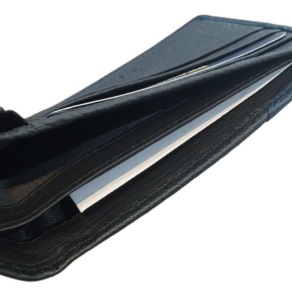 Genuine Cowhide Leather Wallet with RFID Blue Black - Picture 5 of 7